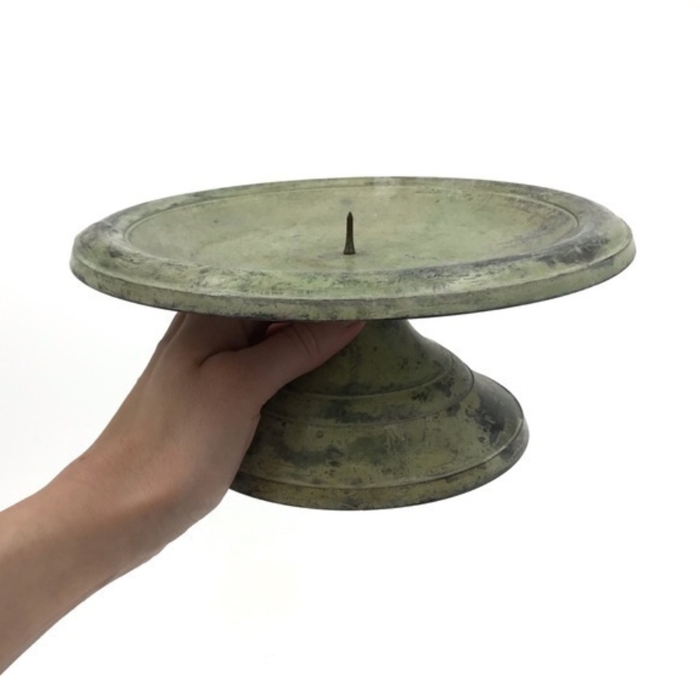 Cottagecore Chippy Sage Green Metal Candle Holder